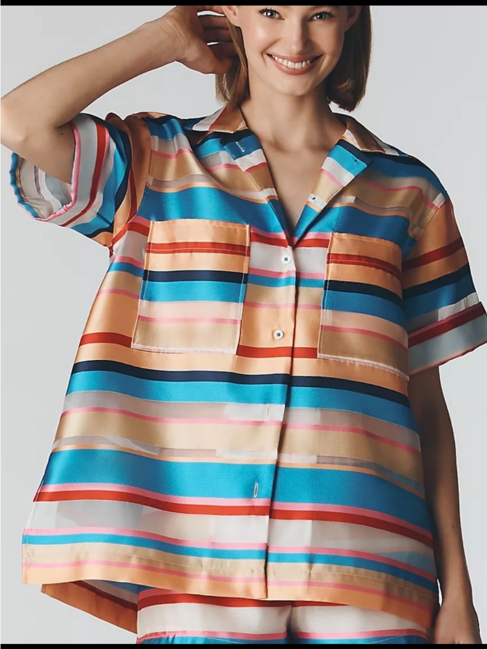 Maeve Oversized Short-Sleeve Button Down Top.